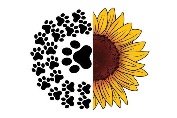 Sunflower Dog PNG, Sunflower Paw Print